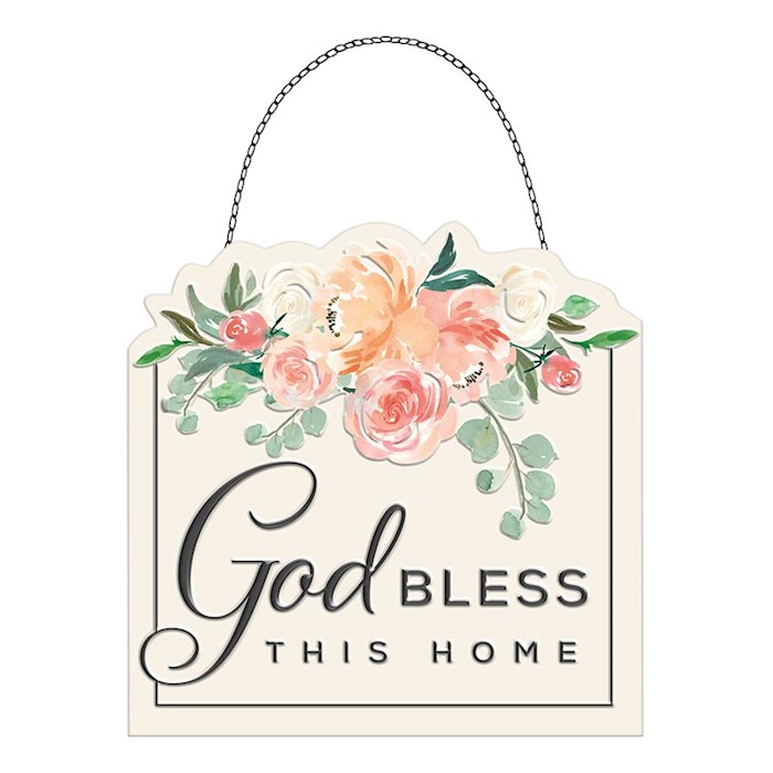 {=Wall Plaque-Tin-God Bless This Home (5" x 5")}