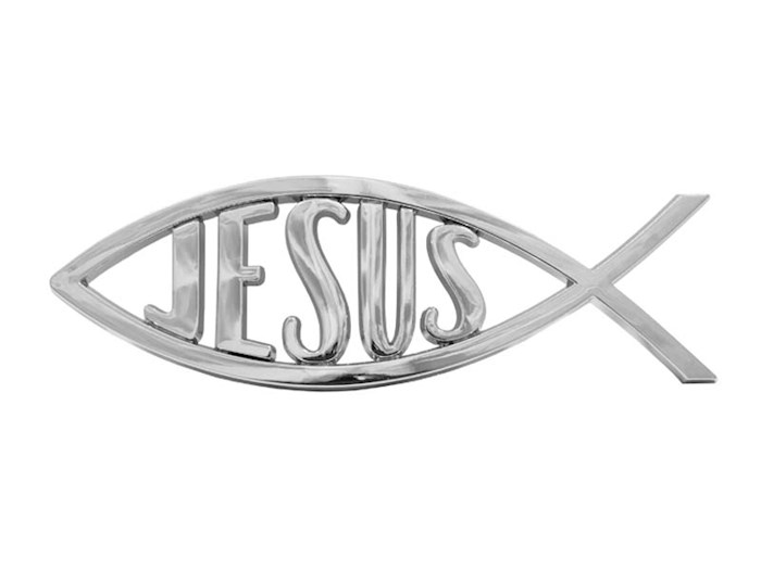 {=Auto Decal-Jesus/Fish-Silver (5.5" x 2") (Pack Of 6)}