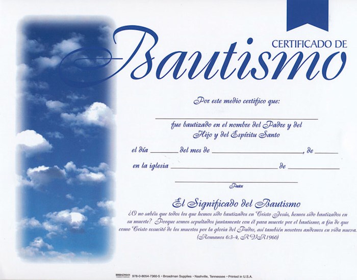 {=Span-Certificate-Baptism (4-Color) (Certificado De Bautismo) (Pack Of 6)}