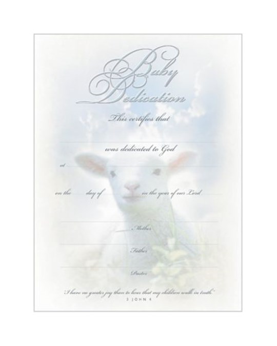 {=Certificate-Baby Dedication/Lamb (3 John 4) (Silver Foil Embossed  Premium Stock) (Pack Of 6)}