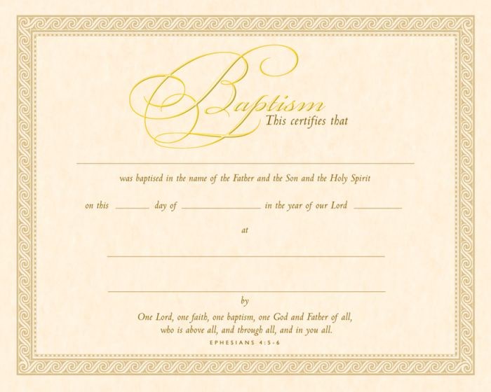 {=Certificate-Baptism (Ephesians 4: 5-6) (Gold Foil Embossed  Parchment) (Pack Of 6)}