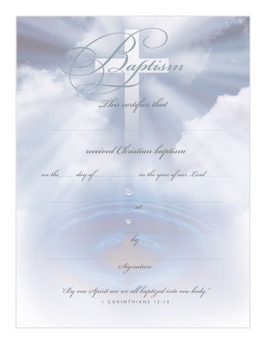 {=Certificate-Baptism/Clouds (1 Corinthians 12:13) (Silver Foil Embossed  Premium Stock) (Pack Of 6)}