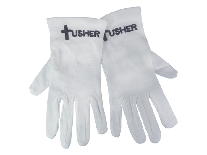{=Gloves-Usher w/Cross White Cotton-Medium}