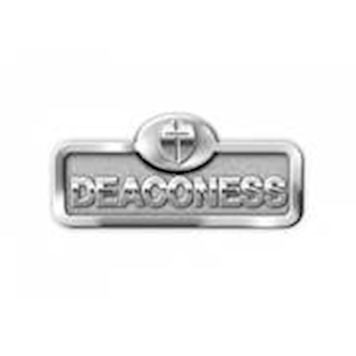 {=Badge-Deaconess w/Cross-Magnetic Back-Silver (2-1/16" x 2/3")}