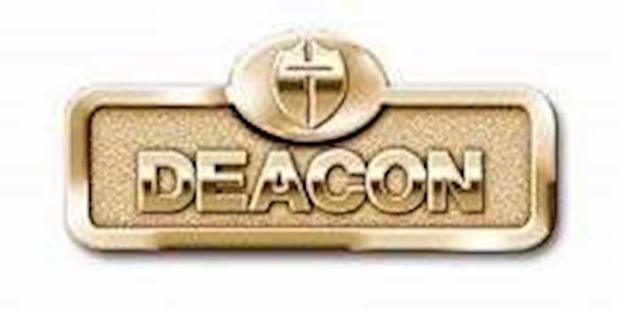 {=Badge-Deacon w/Cross-Magnetic Back-Brass (2-1/16" x 2/3")}