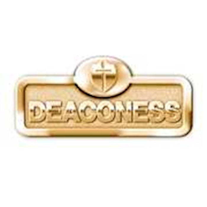 {=Badge-Deaconess w/Cross-Magnetic Back-Brass (2-1/16" x 2/3")}