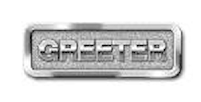 {=Badge-Greeter-Magnetic Back-Silver (2-1/16" x 2/3")}