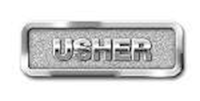 {=Badge-Usher-Magnetic Back-Silver (2-1/16" x 2/3")}