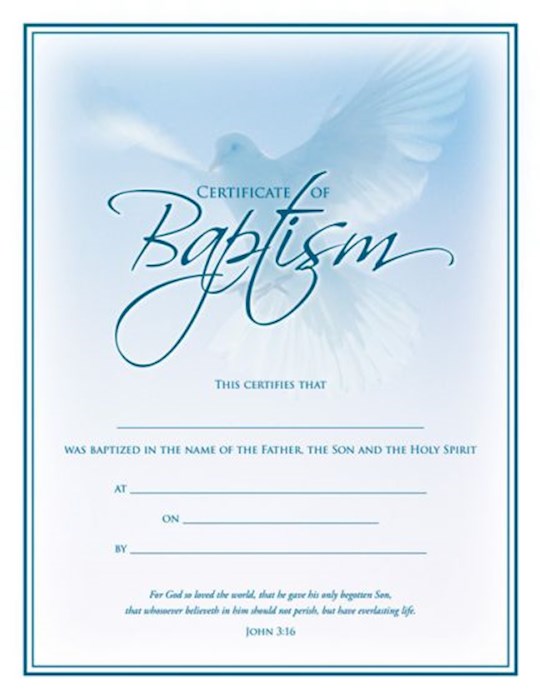 {=Certificate-Baptism/Blue Dove (John 3:16) (Full Color  Coated Stock) (Pack Of 6)}