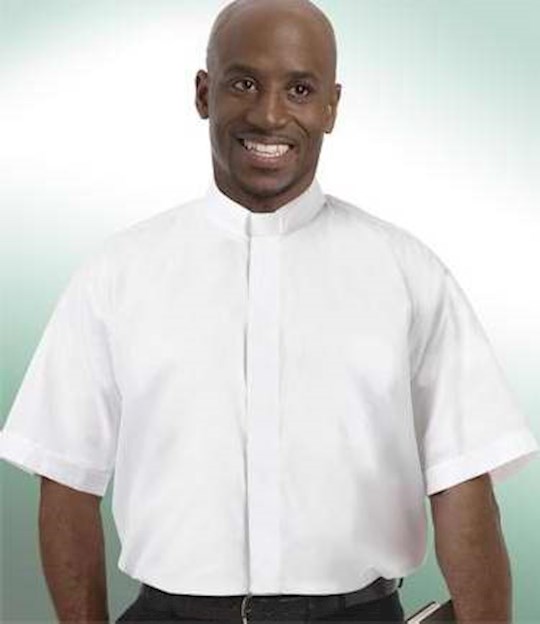 {=Clerical Shirt-Short Sleeve Tab Collar-17 In-White}