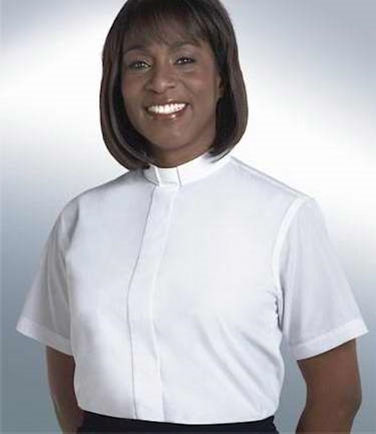 {=Clerical Shirt-Women-Short Sleeve Tab Collar-Size 12-White}
