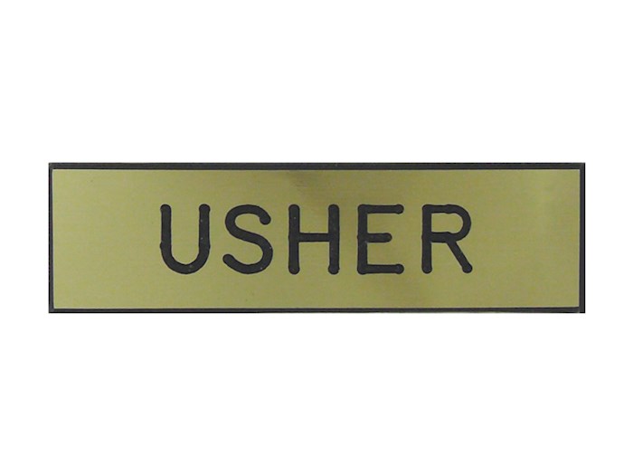 {=Badge-Usher-Pin w/Safety Catch-Gold-Formica}