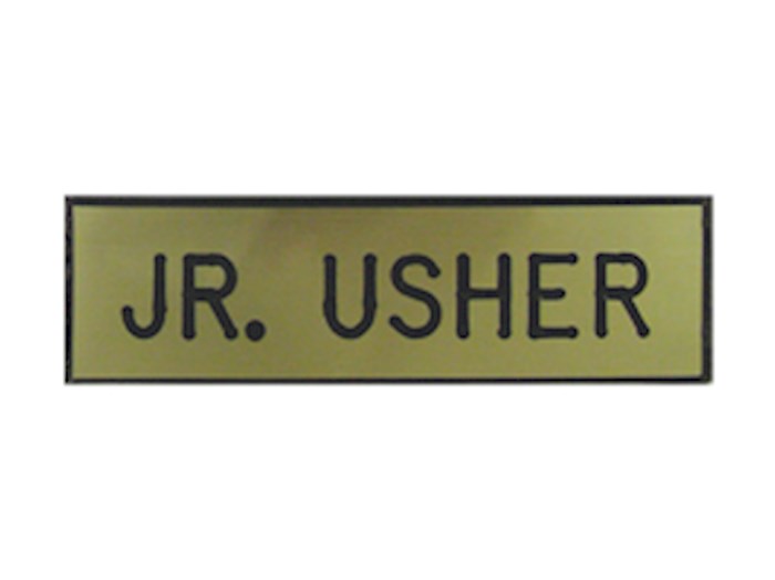{=Badge-Jr Usher-Pin w/Safety Catch-Gold-Formica }