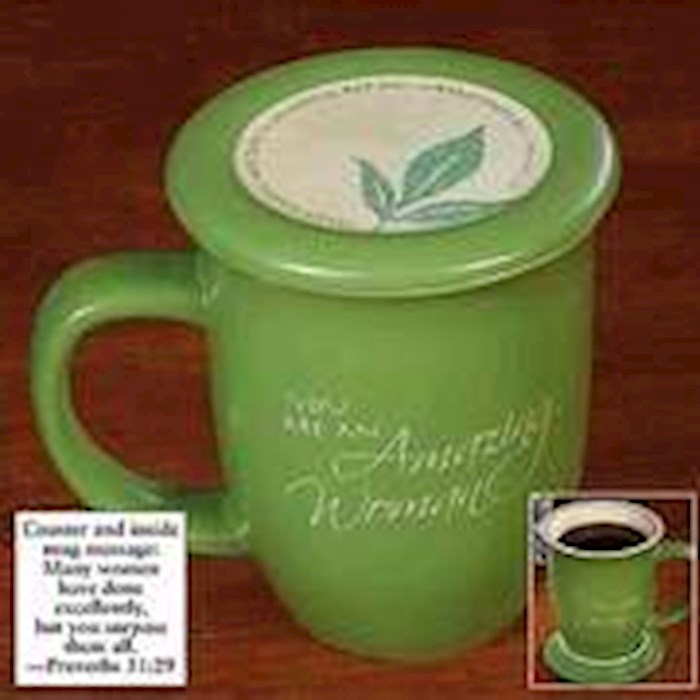 {=Mug-Grace Outpoured-Amazing Woman-Green/White Interior W/Coaster/Lid}