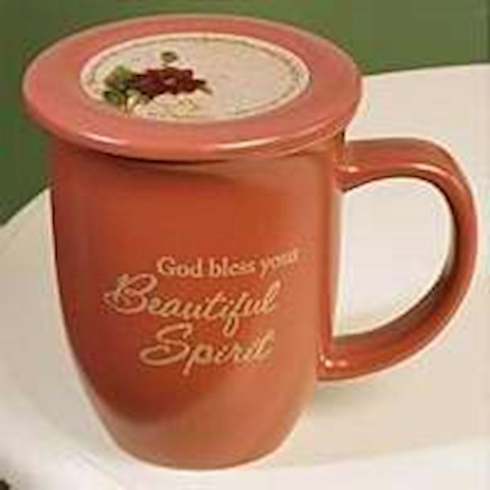{=Mug-Grace Outpoured-God Bless Your/Spirit-Pink/Brown Interior w/Coaster/Lid}