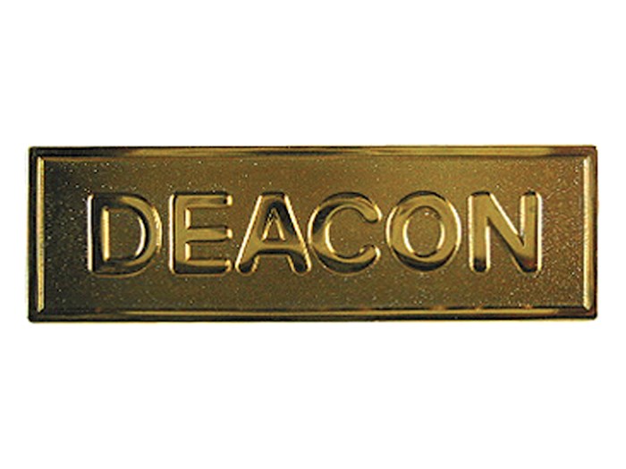 {=Badge-Deacon-Pin Back-Rectangle-Brass}