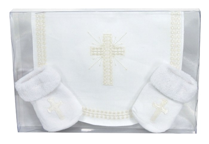 {=Baby Gift Set-Bib/Cross Sock Set-Plain Edge }