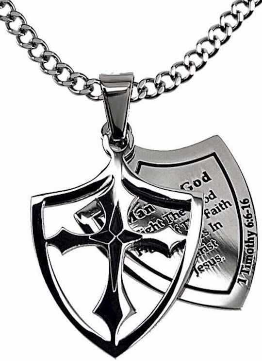 {=Necklace-2 Pc Shield Cross-Man Of God (1 Tim 6:11) (20")}