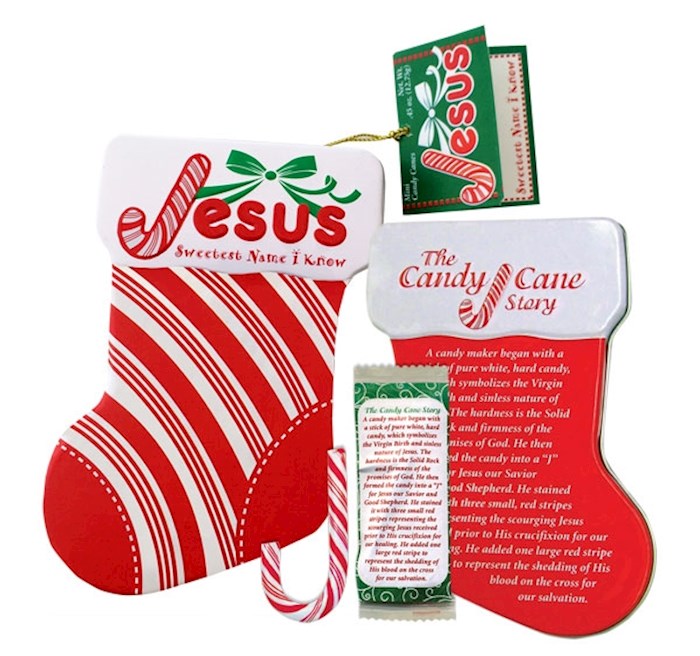 {=Jesus Candy Cane Stocking Ornament Tin w/Hangtag}