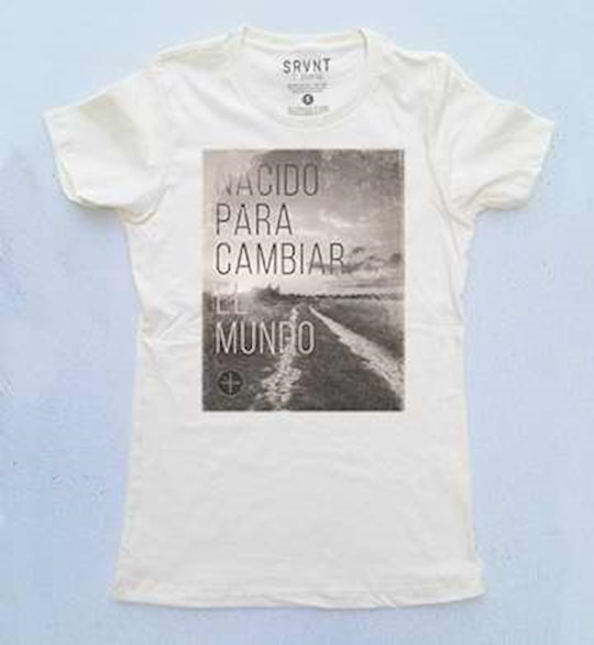 {=SPANISH-Tee Shirt-Born To Change The World-Womens-Medium-Ivory/Brown}