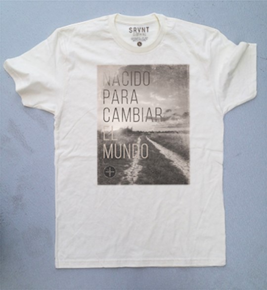 {=SPANISH-Tee Shirt-Born To Change The World-Mens-Medium-Brown/Grey}