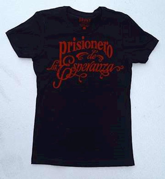 {=SPANISH-Tee Shirt-Prisoner Of Hope-Womens-Medium-Black/Red}