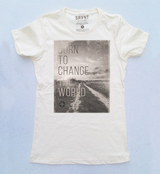 {=Tee Shirt-Born To Change The World Womens Boyfriend Tee-Xs-Ivory W/Brown/Grey}