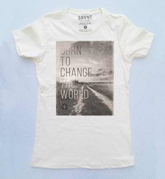 {=Tee Shirt-Born To Change The World Womens Boyfriend Tee- Small-Ivory W/Brown/Grey}