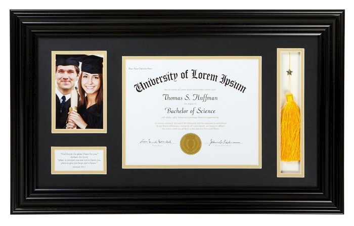 {=Frame-Wall-Graduation Keepsake For Photo/Tassel & Diploma (Jer 29:11)-Black (25 x 14.75)}
