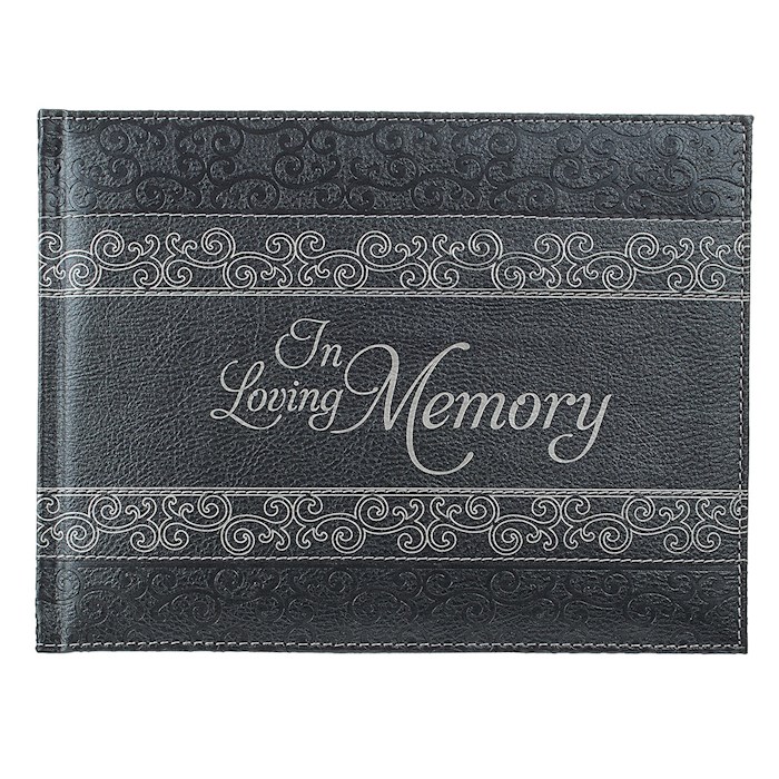 {=Guest Book-In Loving Memory-Charcoal LuxLeather-Small}