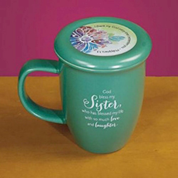 {=Mug-Grace Outpoured-Sister-Green/Light Green Interior w/Coaster/Lid (Philippians 1:3)}