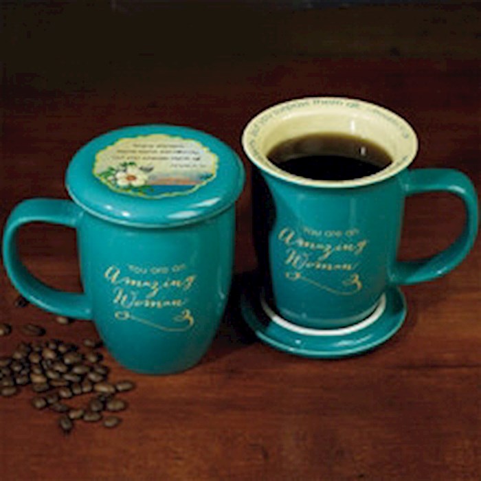 {=Mug-Grace Outpoured-Amazing Woman-Teal/Cream Interior w/Coaster/Lid}