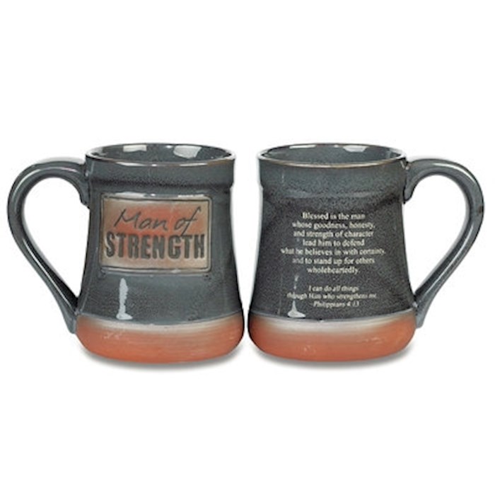 {=Mug-Pottery-Man Of Strength-Gray (20 Oz)}