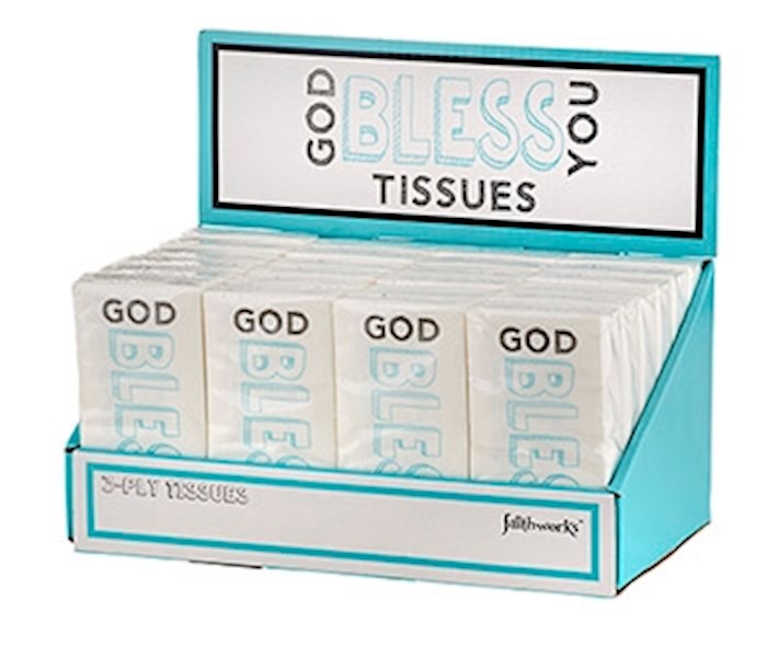 {=Tissue Display-Pocket-God Bless You-Teal/White (24 Pkg Of 10) (PKGT)}