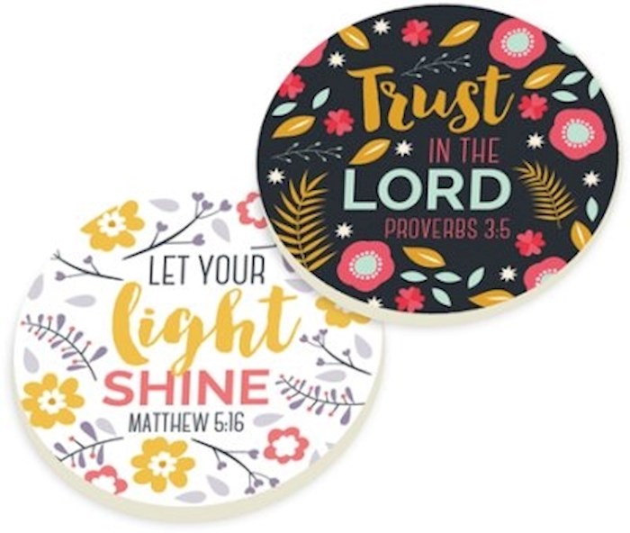 {=Car Coaster Set-Trust In The Lord (Floral) (Set Of 2)}