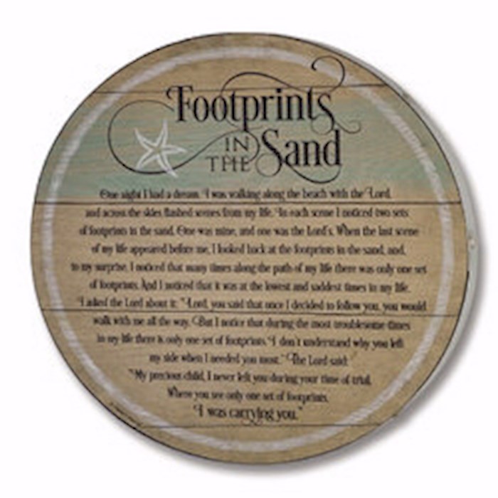 {=Barrel Plaque-Footprints In The Sand}
