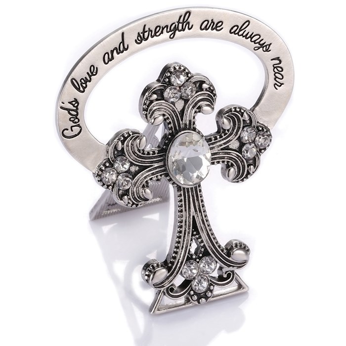 {=Bedside Cross-Trust In God w/13 Crystals (2.5") (Carded)}