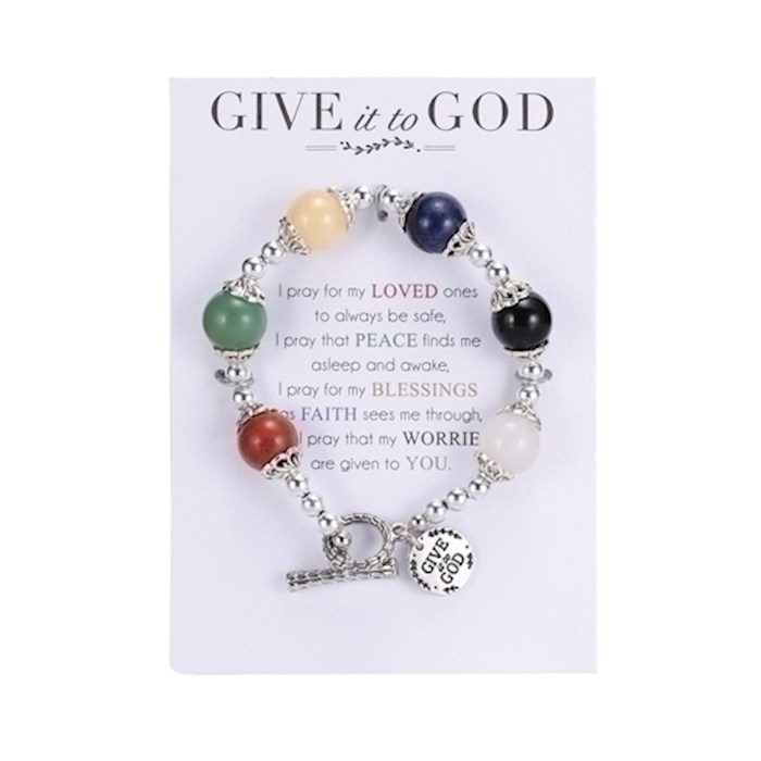 {=Bracelet-Give It To God-Multicolor Stretch w/Prayer Card (7")}
