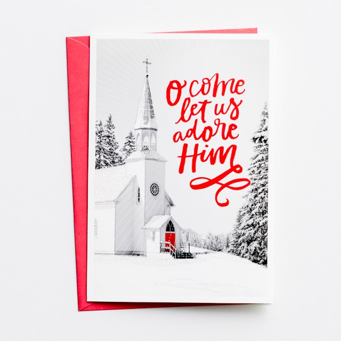 {=Card-Boxed-Christmas-Black & White Church (Box Of 18)}