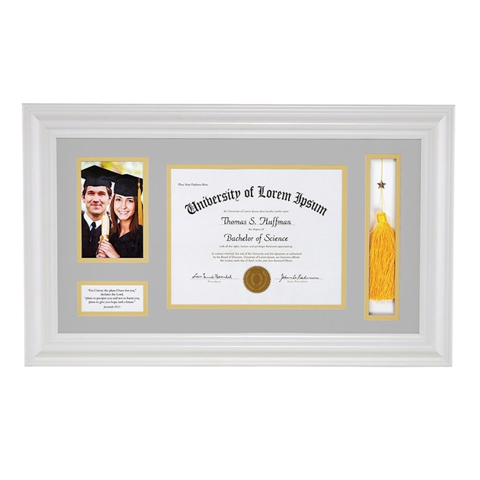 {=Frame-Wall-Graduation Keepsake For Photo/Tassel & Diploma (Jer 29:11)-White (25 x 14.75)}