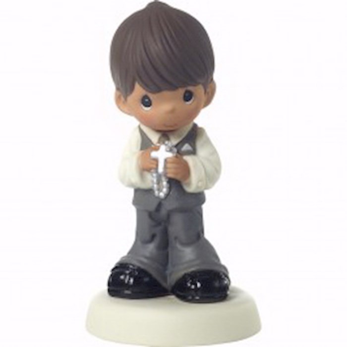 {=Figurine-Communion/May His Light Shine In Your Heart Today And Always-Brunette Boy (5.25")}