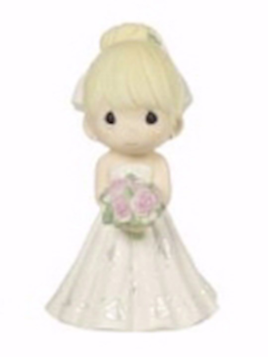 {=Figurine-Bride Wedding Cake Topper-Blond Hair  Light Skin Tone (5")-Bisque Porcelain}