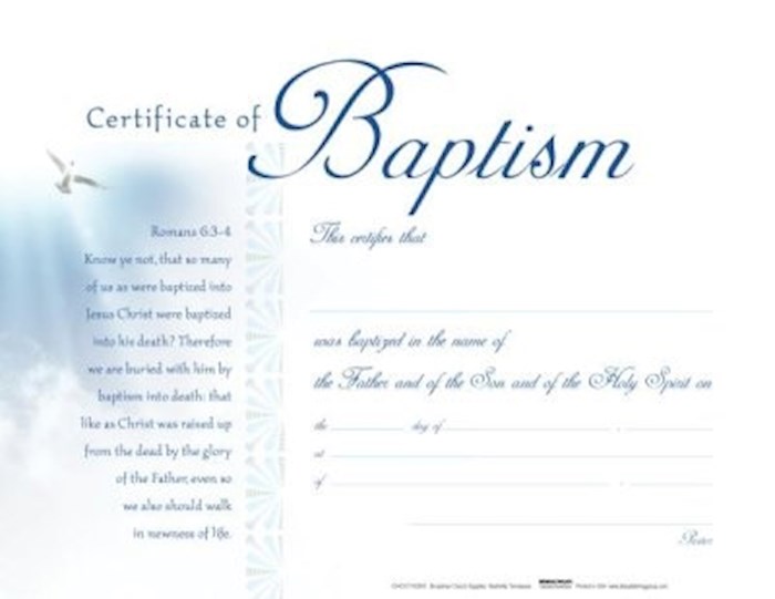 {=Certificate-Baptism-White Clouds (5.5" x 3.5") (Pack Of 6)}