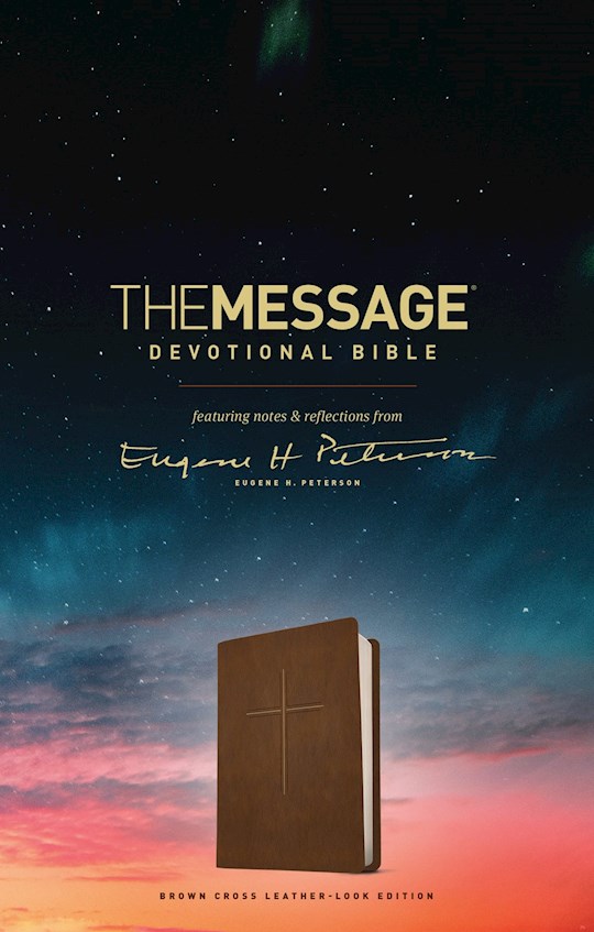 {=The Message Devotional Bible-Brown Cross LeatherLook}