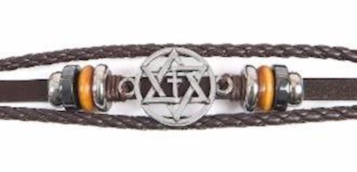 {=Bracelet-Star Of David & Cross-Leather Cord (#9812)}