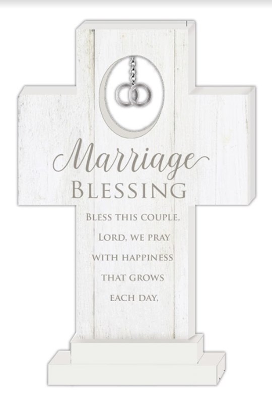 {=Cross-Marriage Blessing w/Pewter Double Rings Charm-Standing(6")}