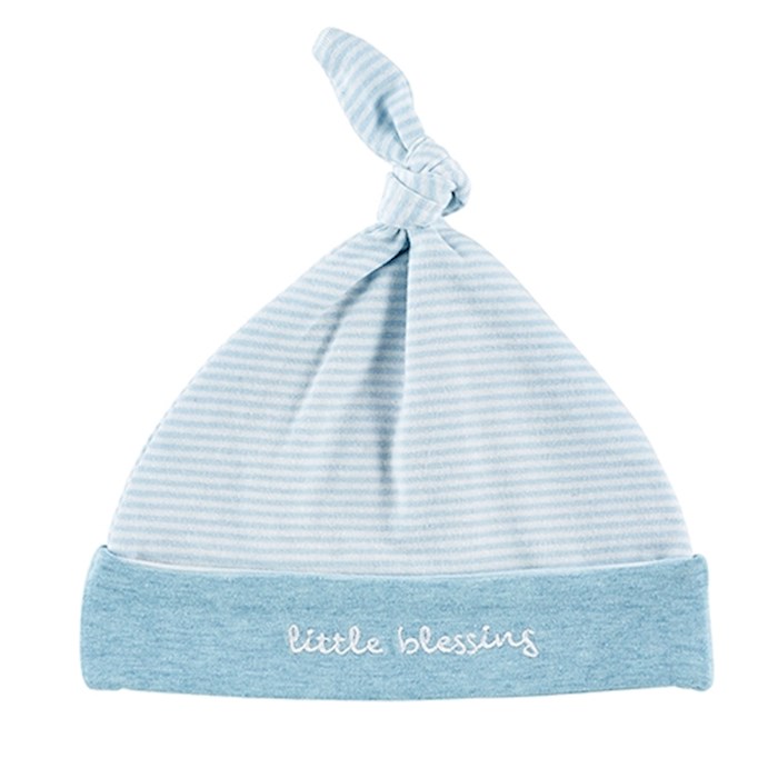 {=Baby-Knit Hat-Cream/Blue-Little Blessing}