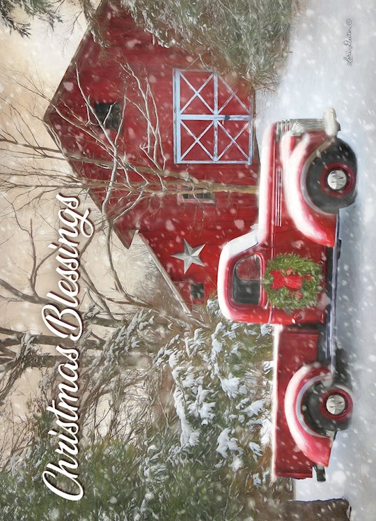 {=Card-Boxed-Christmas Truck And Barn (John 1:16 NLT) (Box Of 20)}