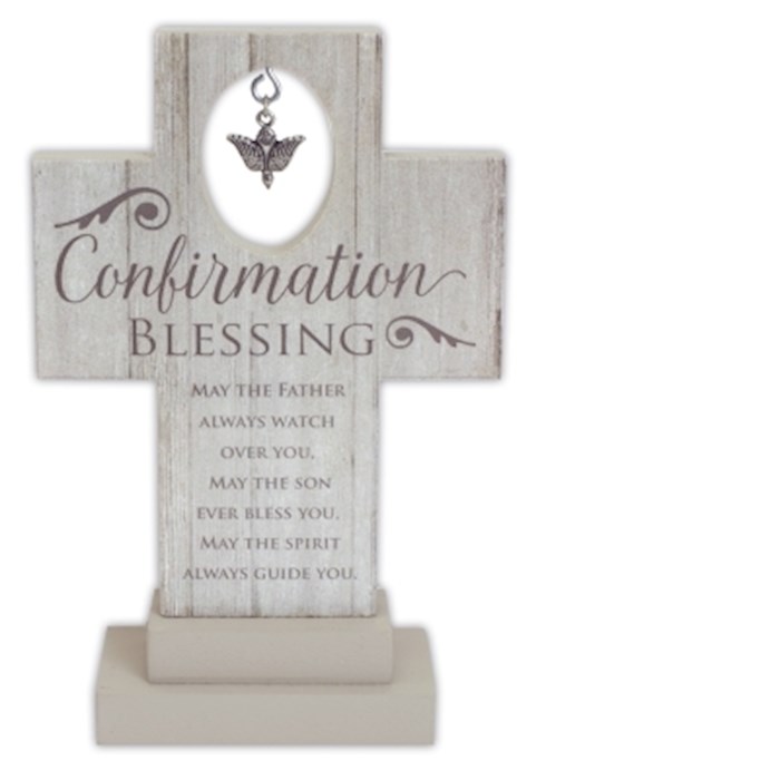 {=Cross-Confirmation Blessing w/Metal Dove Charm-Standing (6")}