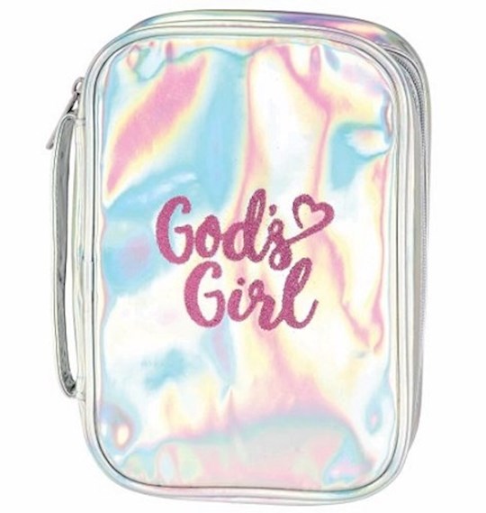{=Bible Cover-God's Girl-Shiny Silver W/Pink Lettering-LRG}